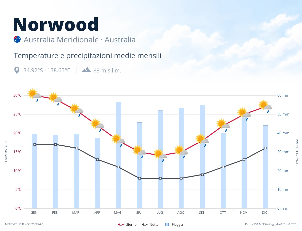Norwood - temperature e precipitazioni medie mensili