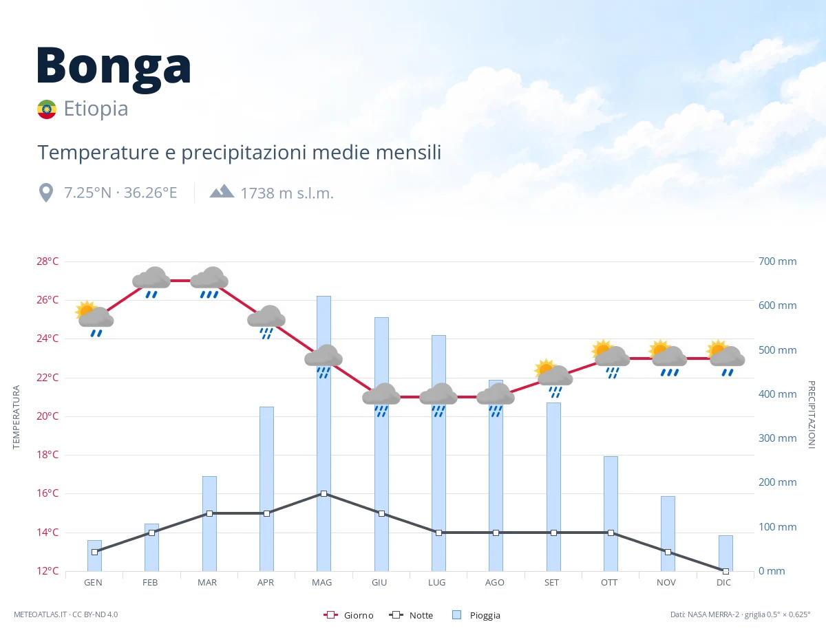 Bonga - temperature e precipitazioni medie mensili