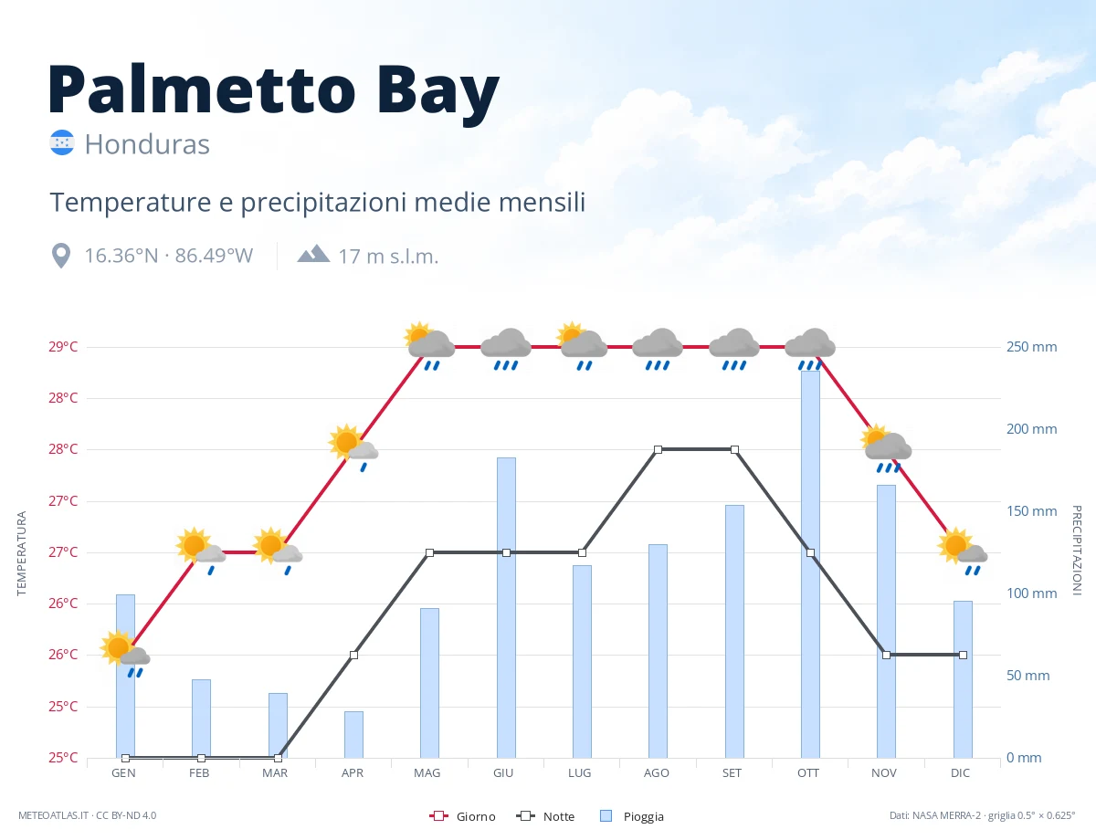 Palmetto Bay - temperature e precipitazioni medie mensili