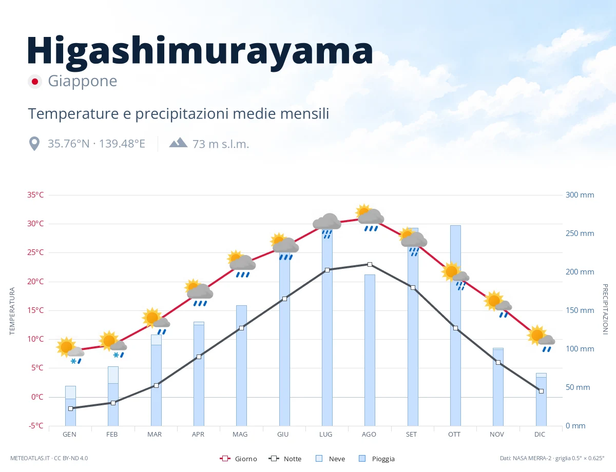 Higashimurayama - temperature e precipitazioni medie mensili