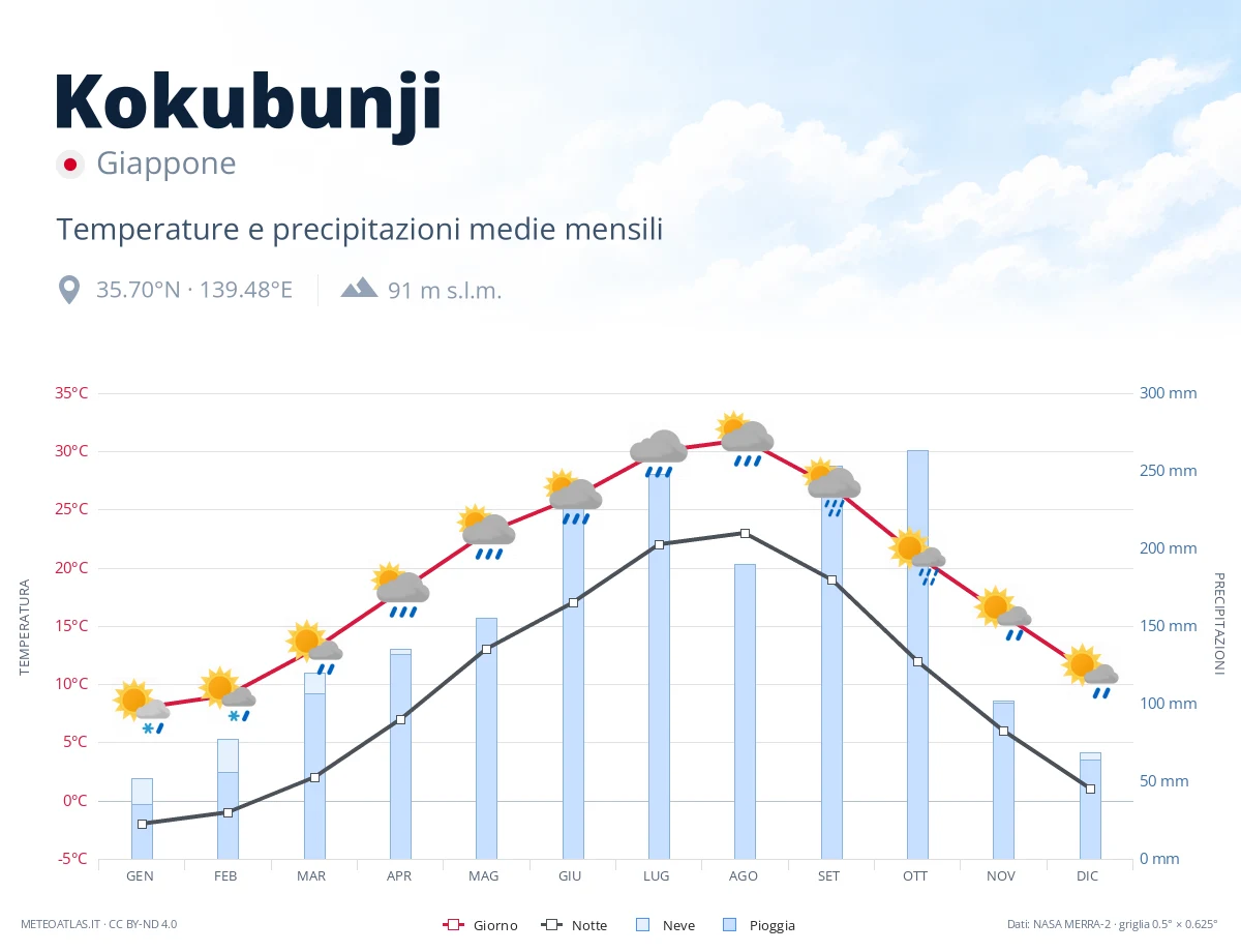 Kokubunji - temperature e precipitazioni medie mensili