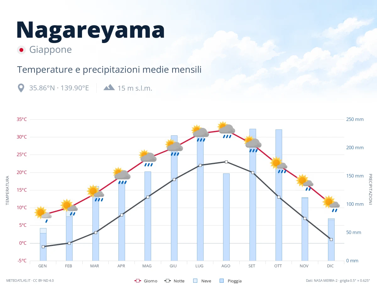 Nagareyama - temperature e precipitazioni medie mensili