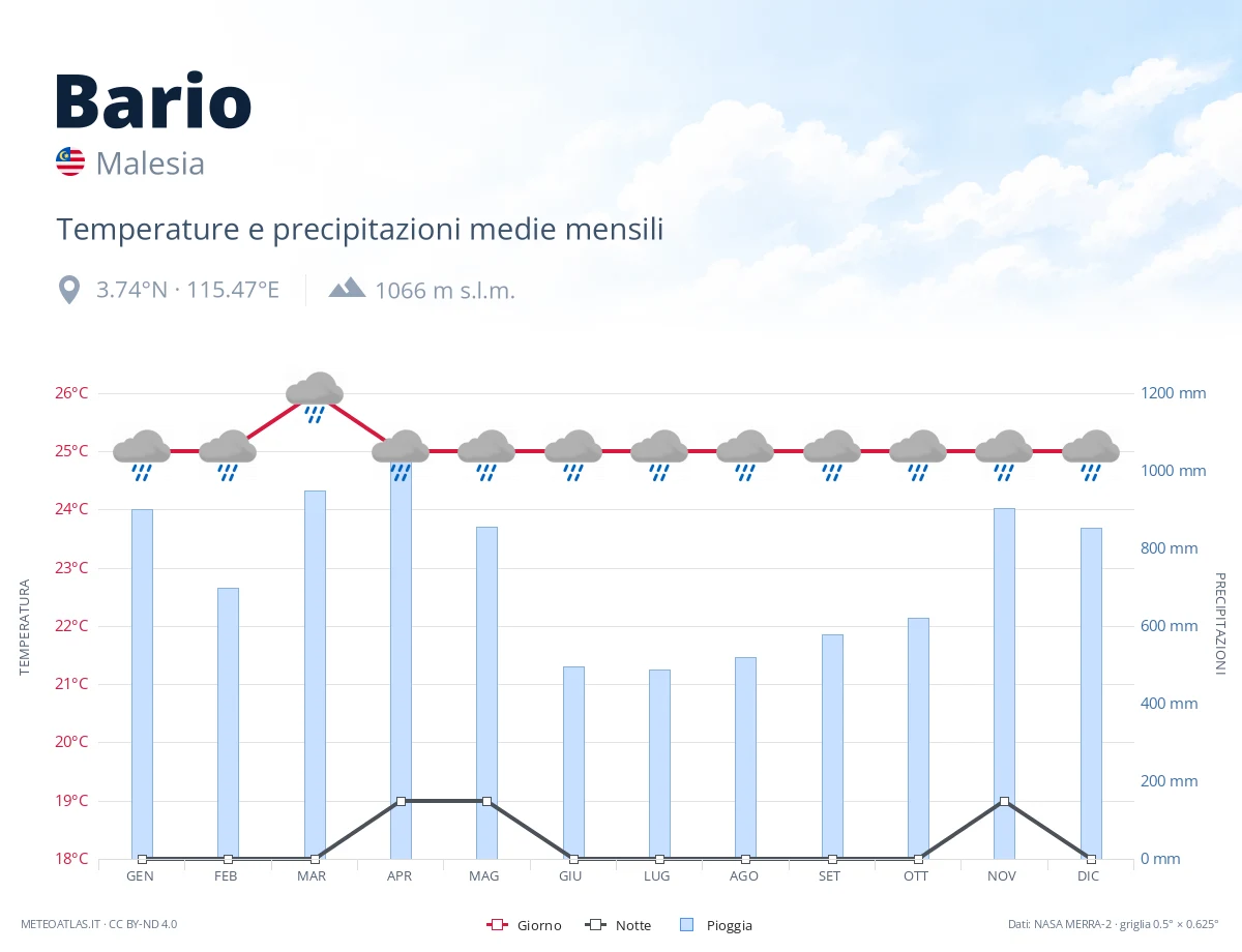 Bario - temperature e precipitazioni medie mensili