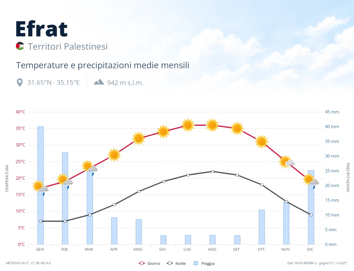 Efrat - temperature e precipitazioni medie mensili