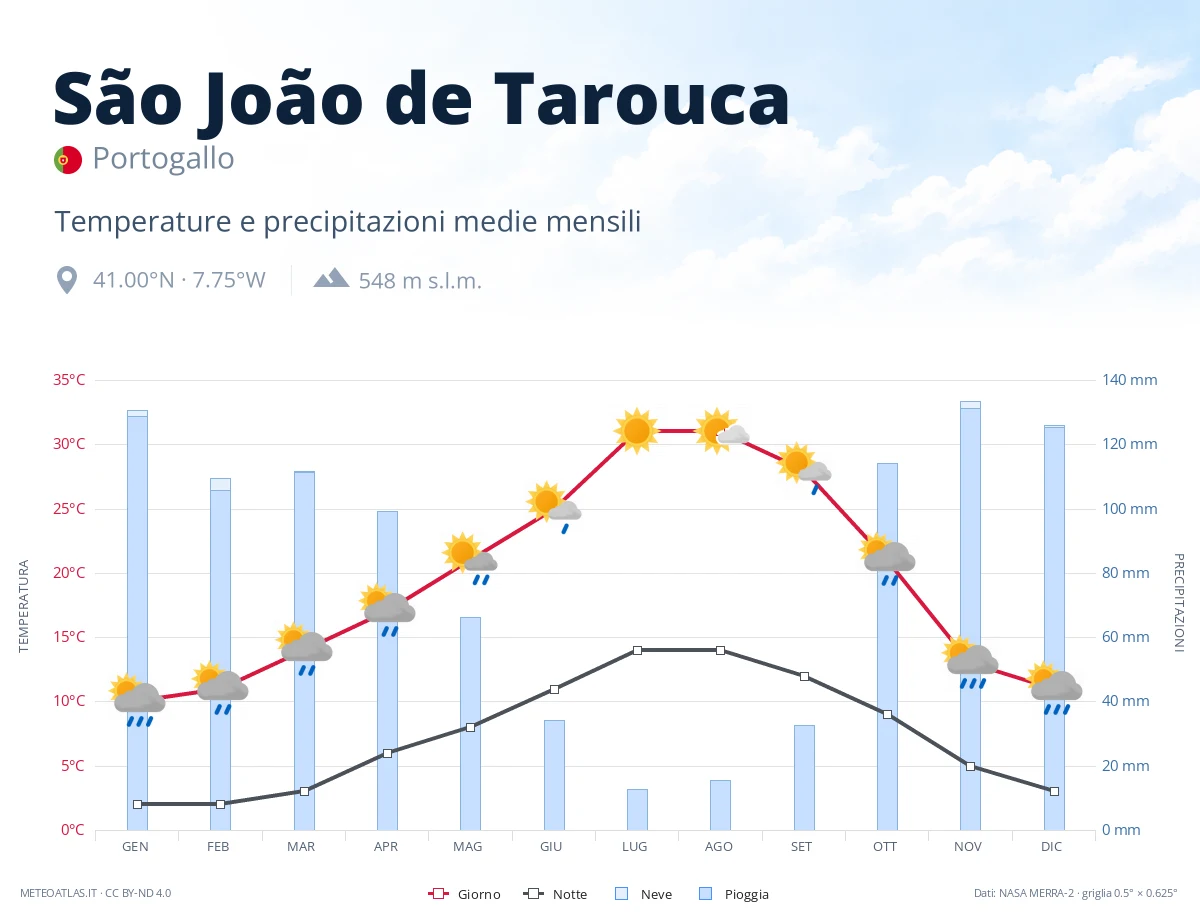 São João de Tarouca - temperature e precipitazioni medie mensili