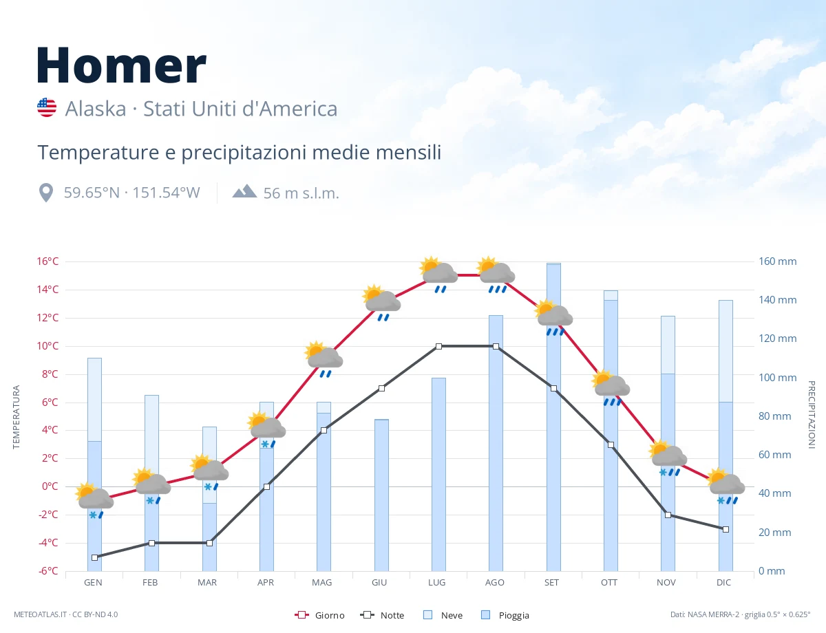 Homer - temperature e precipitazioni medie mensili