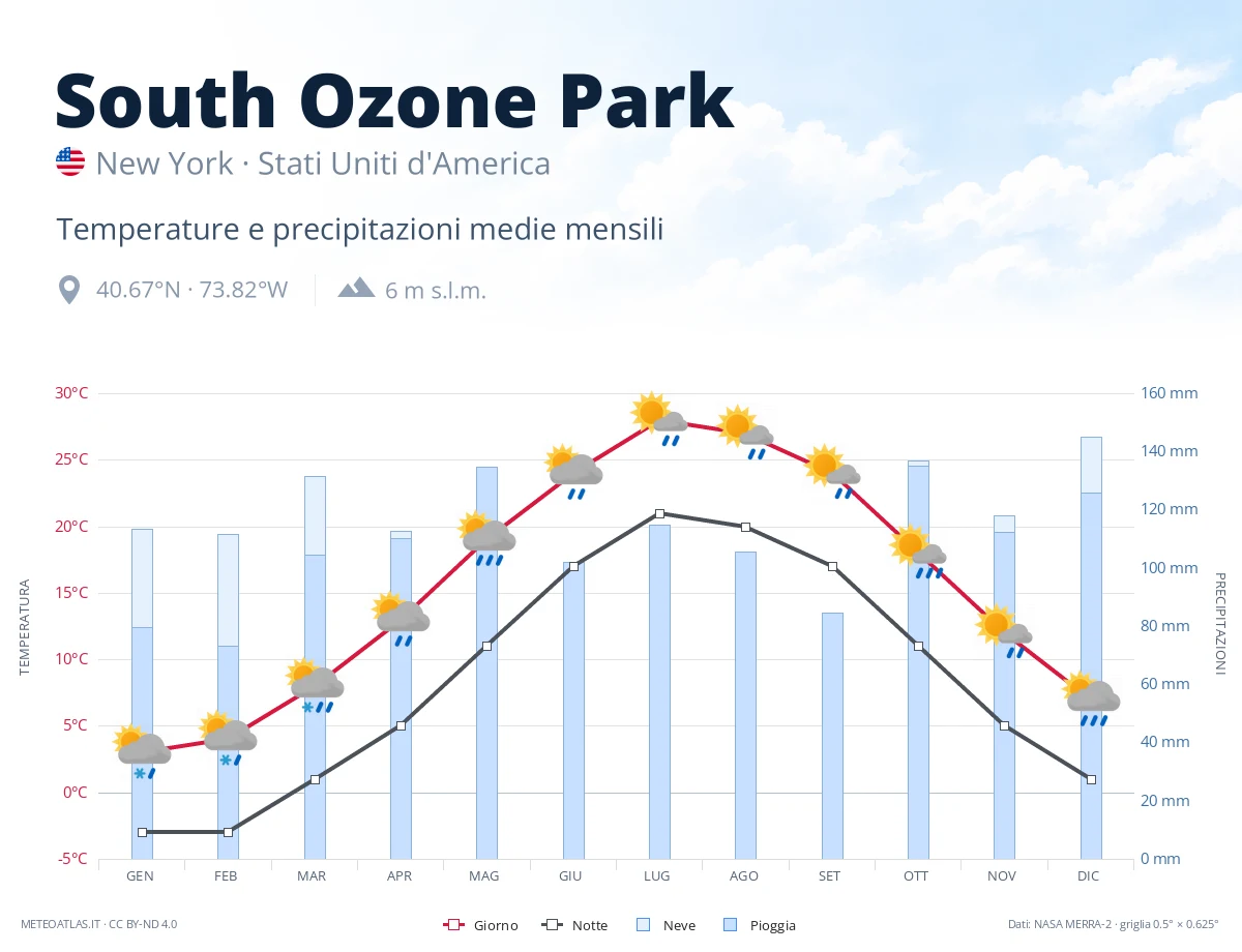 South Ozone Park - temperature e precipitazioni medie mensili